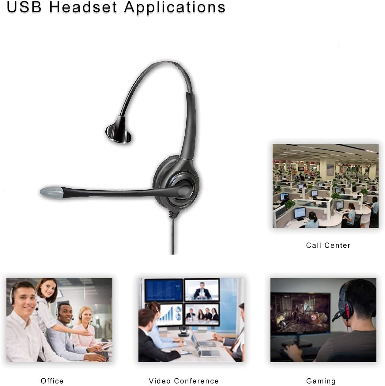 USB Headset with Microphone Computer Headphone with Noise Cancelling, Corded Monaural H390 Headset Computer Pro Headphones for Business Skype UC Lync Softphone Call Center Office