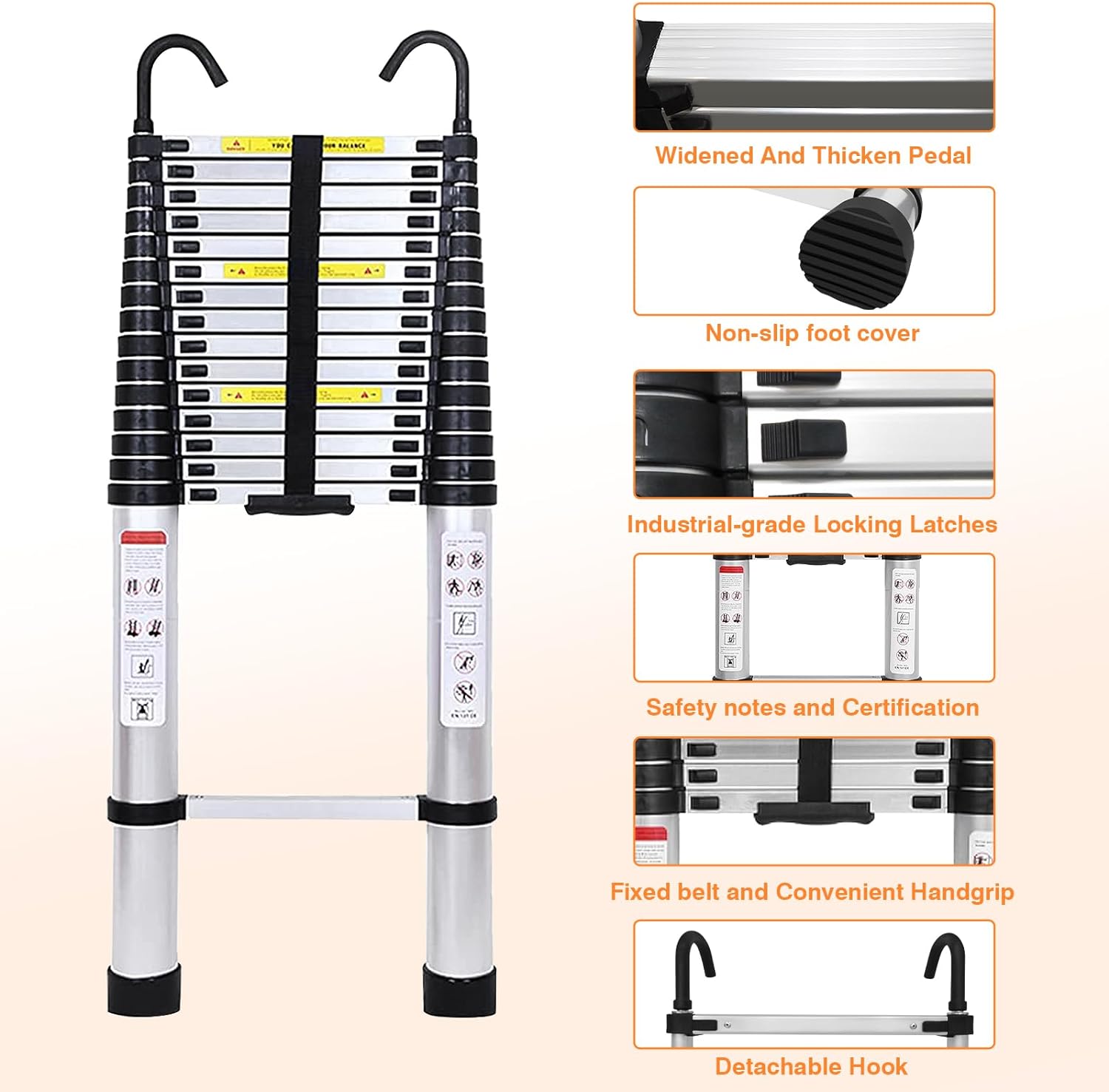 Aluminum Telescoping Ladder 20 FT Portable Extension Ladder - Multi-Purpose Lightweight Folding Ladder RV Collapsible Ladder, Anti-Slip Attic Ladder, Loft Ladder, Heavy Duty 330 Lb Capacity, Black