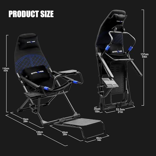 GTPLAYER Sim Racing Cockpit Foldable & Adjustable for High Performance Sim Racing Compact & Flexible Supports All Steering Wheels & Pedals for PC Wheel and Pedals Not Included(Black)