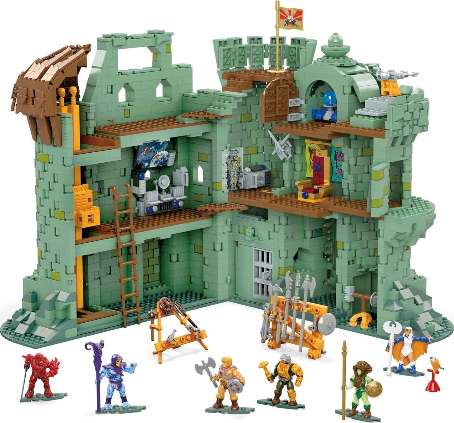 Mega Masters of The Universe Building Set, Castle Grayskull with 3508 Pieces, 6 Poseable Micro Action Figures, 13+ Inches Tall, for Adult Collectors