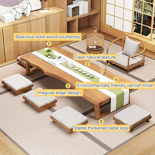 Japanese Floor Table, Solid Wood Low Table for Sitting On The Floor, Low Coffee Table for Living Room, Party Table Dining Tea Table(120x60x35cm)