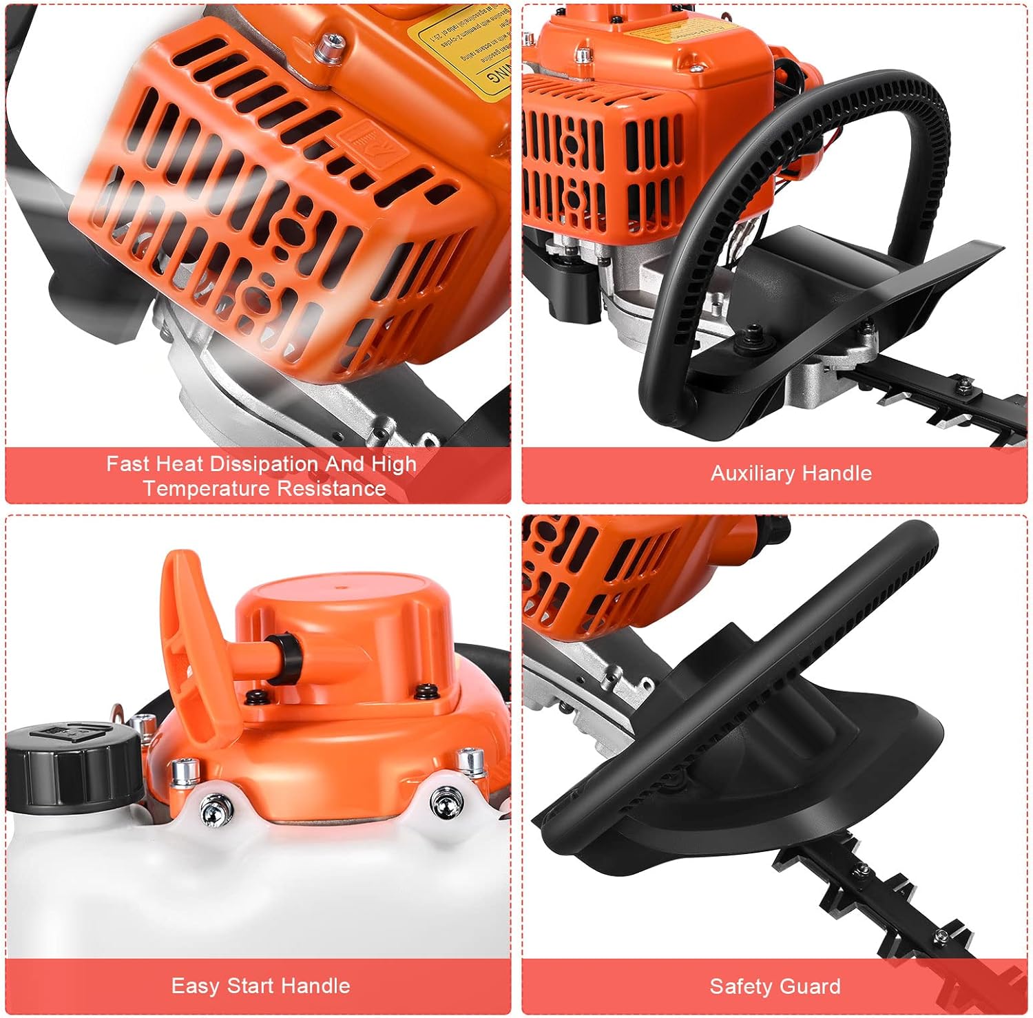 23.6cc Gas Hedge Trimmer, Pokytcox Cordless Trimmer 24" 2 Cycle Recoil Gasoline Trim Blade, Blade Double-Sided w/ Some Accessories