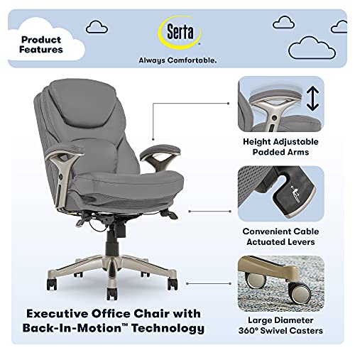 Serta Works Executive Office Chair with Back in Motion Technology, Opportunity Gray Bonded Leather