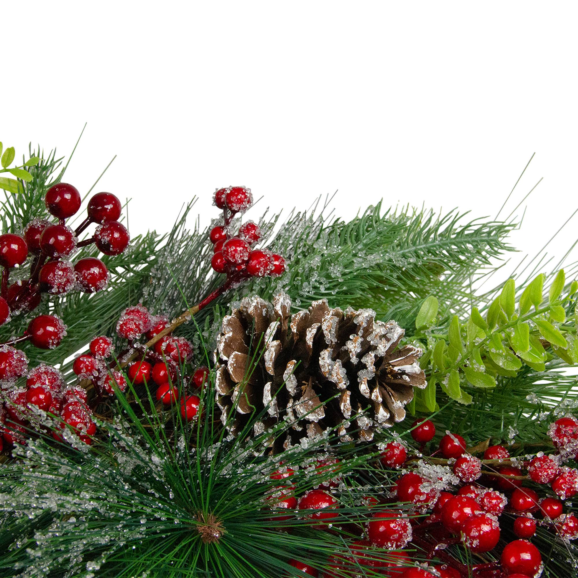 Northlight Iced Red Berries and Mixed Pine Artificial Christmas Wreath- 32 -in Unllit in Green | 33650117