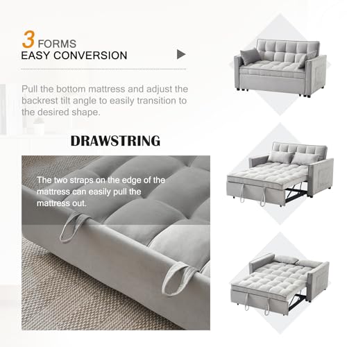 Sleeper Sofa Bed, 3 in 1 Sofa Bed Pull Out Couch Bed with Adjustable Backrest, Modern Sofa Bed for Living Room, Convertible Sofa Bed for Bedroom. (Grey)