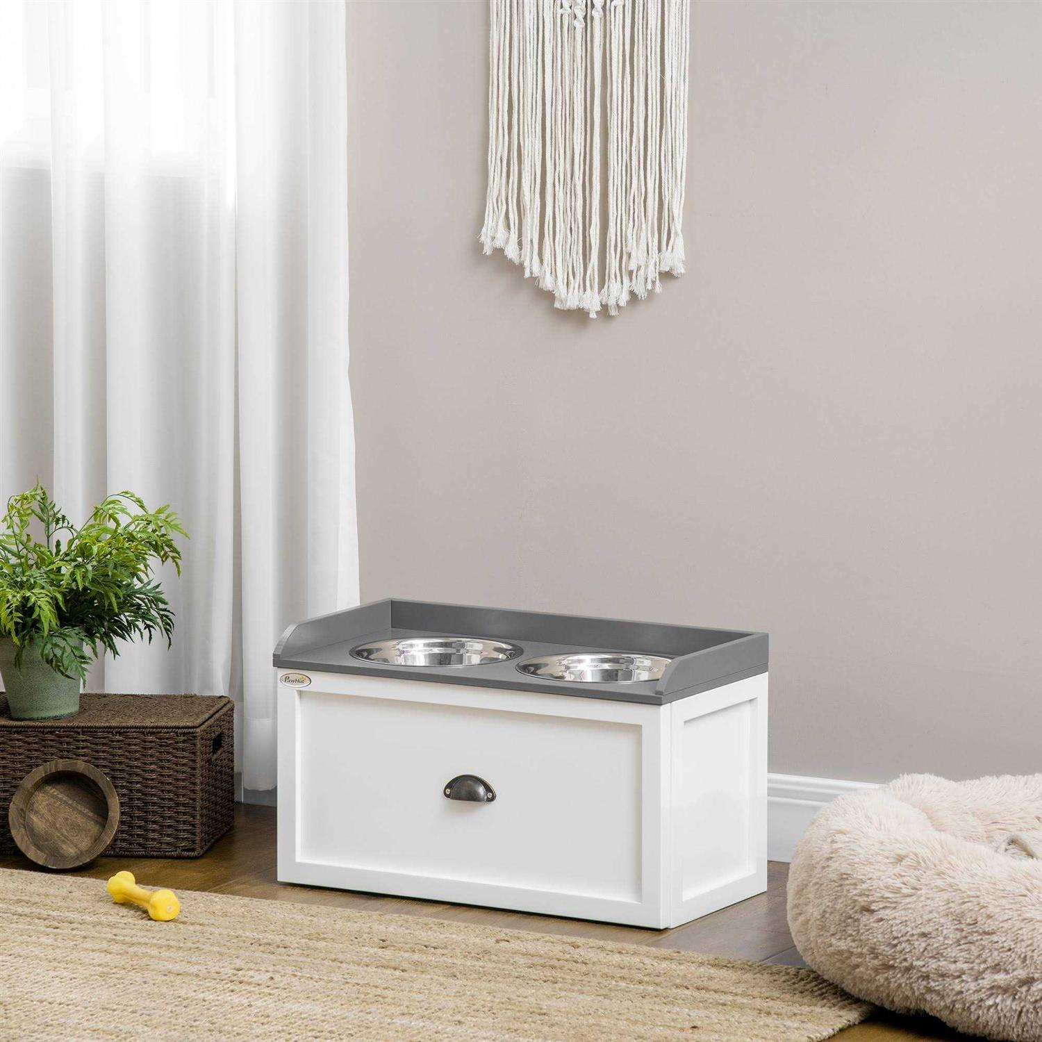 PawHut Large Elevated Dog Bowls with Storage Drawer - Pet Supplies online store
