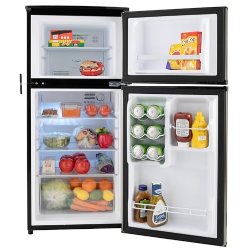 RecPro RV Refrigerator Stainless Steel | 12V | 2 Door Fridge | Frost Free Design | Reversible Doors | 4.4 Cubic Feet