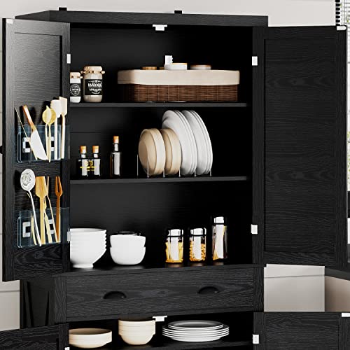 IRONCK Kitchen Pantry Storage Cabinet 72.6" H, with Barn Doors, Drawer, 4 Adjustable Shelves, Freestanding Cupboard for Dining Room Living Room, Laundry, White