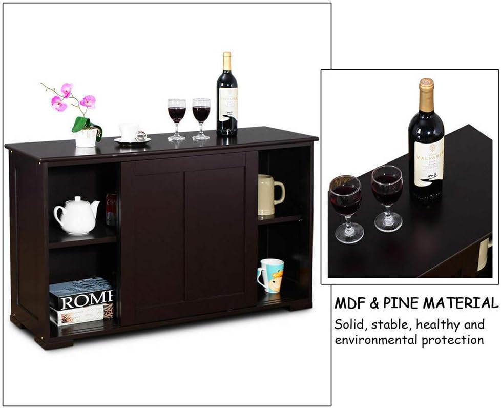 Dark Brown Kitchen Storage Cabinet Sideboard Buffet Cupboard Wood Sliding Door Pantry New MDF 42" L × 13" W × 23.5" H of Set