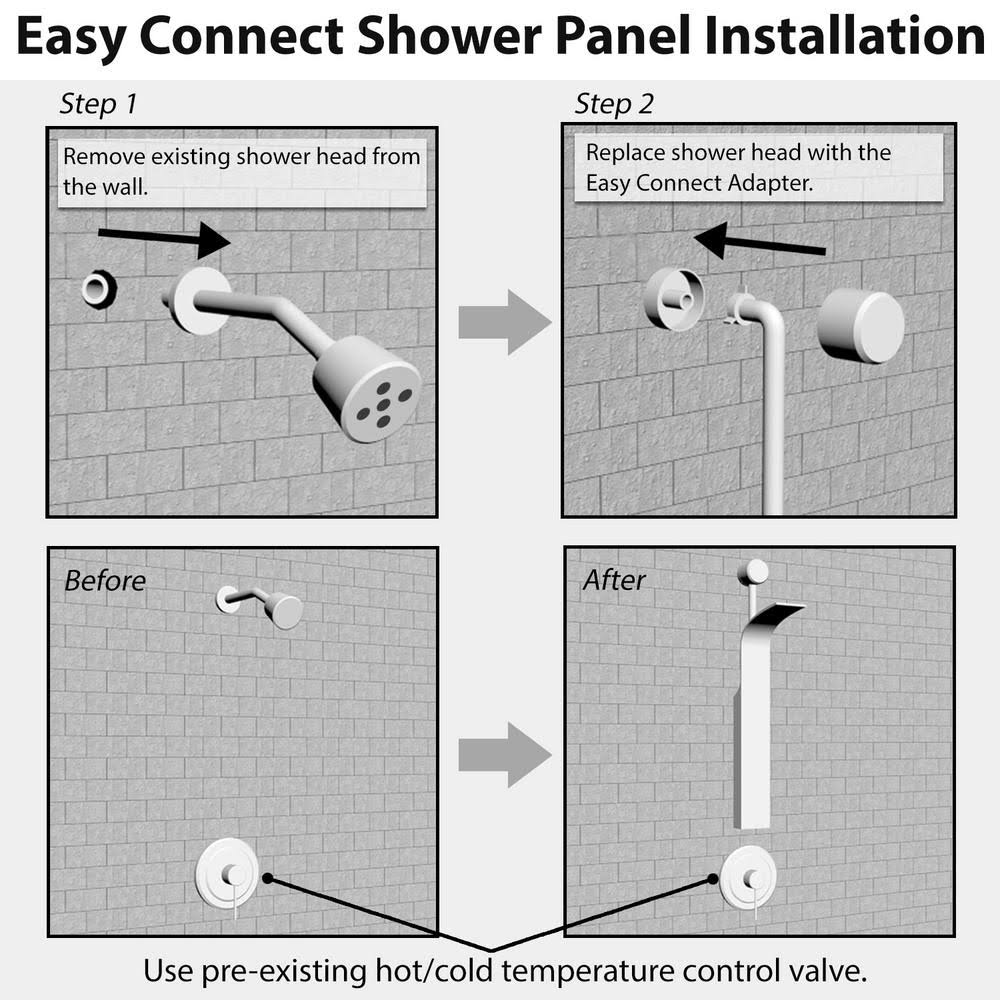 AKDY SP0024 39x22 2-Jet Easy Connect Shower Panel System in Stainless Steel with Rainfall Shower Head and Handheld Shower Wand