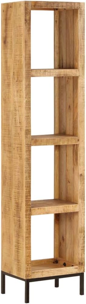 vidaXL Solid Mango Wood Bookshelf with 4 Compartments | Polished and Lacquered Brown Wooden Bookcase | Industrial Style Compact Storage Solution