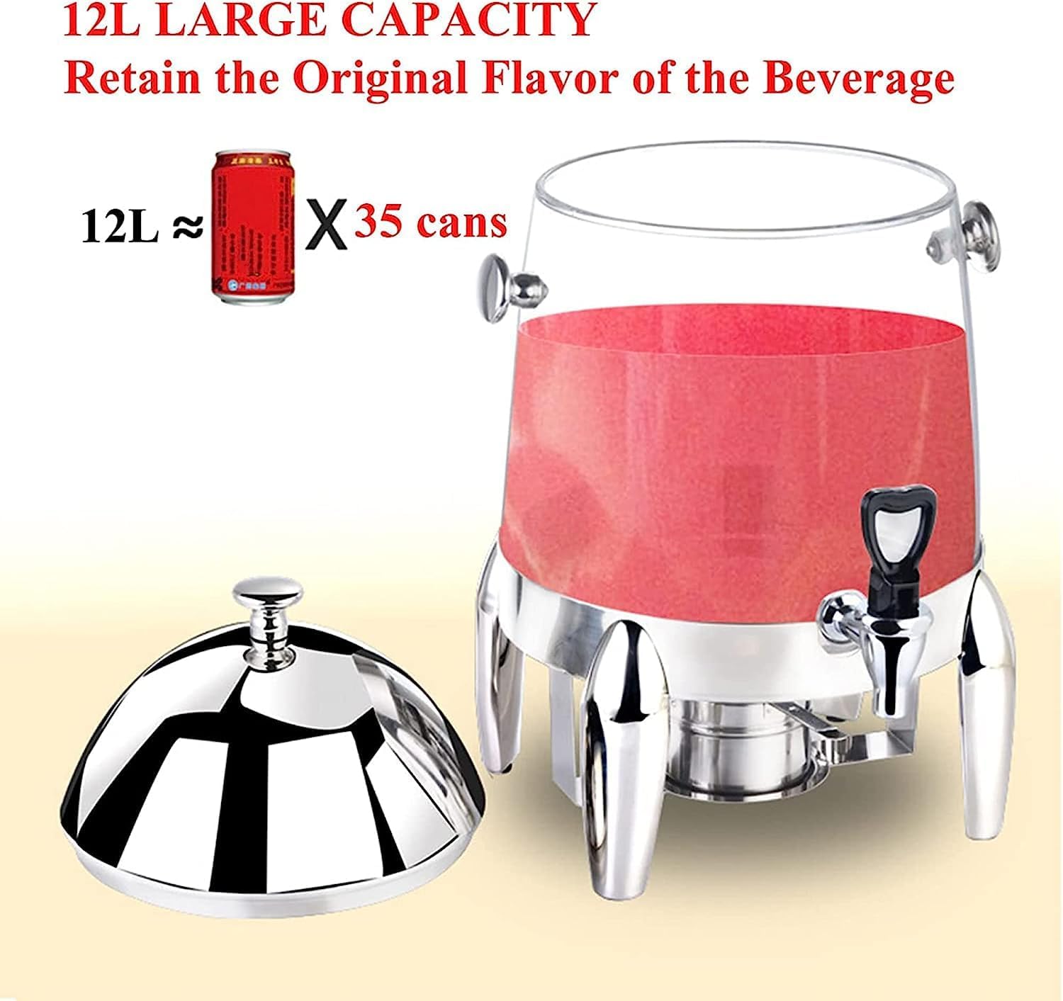 FLaig Commercial Stainless Steel Hot Beverage Dispenser 3 Gallon Chafer Urn Large Hot Water Urn For Coffee, Tea, Cappuccino, Hot Chocolate And Drinks Dispenser