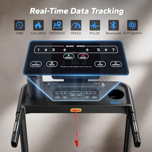 MERACH Foldable Treadmill with Incline, 7.5MPH Quiet Treadmills for Home with Double Deck Technology, 4 Silicone Shock Cushion, Heart Rate Monitoring,16.5" Wider Belt, APP