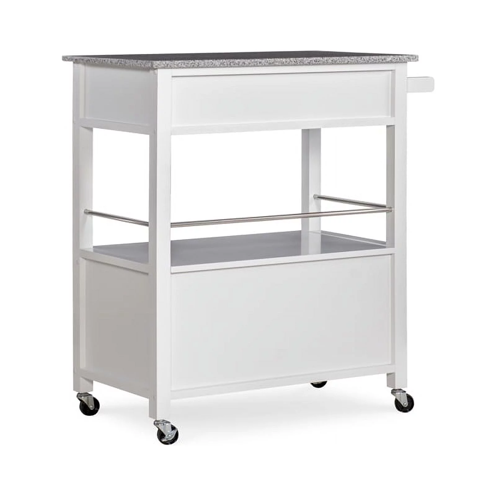 Riverbay Furniture Transitional Wood/Granite-Top Kitchen Cart in Bright White
