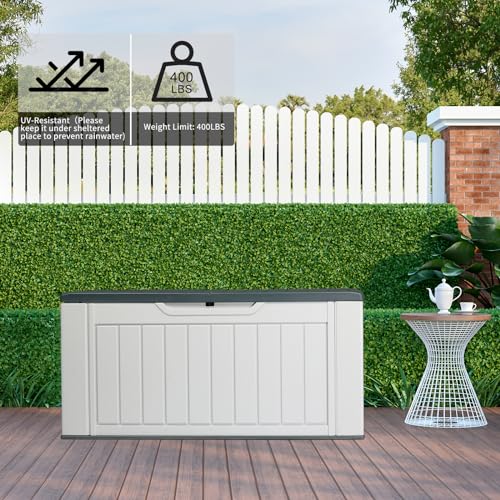 VINGLI Outdoor Storage Shed, Resin Storage Cabinet with Lockable Design, Weatherproof Tool Shed with HDPE Material, Resin Deck Box for Garden Tools, Pool Equipment, Garbage Cans, White (59 Cu.ft)