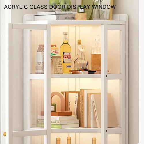 Glass Display Cabinet Clear Showcase Large Storage Curio Cabinet with White Doors - Tall Bookshelf Bookcase for Home Décor