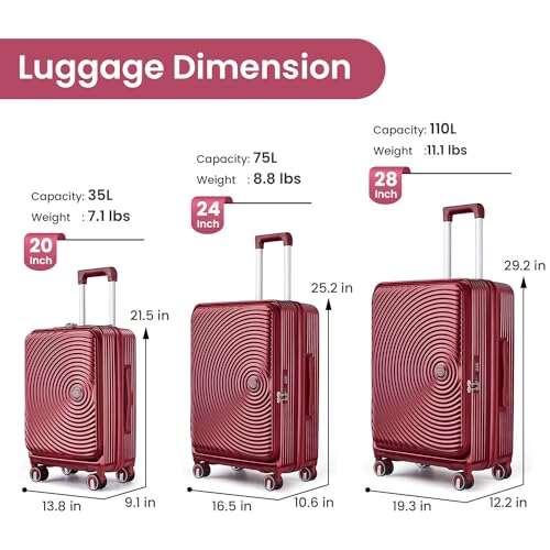 Merax 3 Piece Luggage Sets, Expandable Carry On Luggage with TSA Lock Airline Approved, PC Hard Shell and Lightweight Suitcase with Front Pocket and Spinner Wheels, Silver