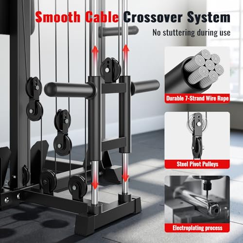 ARMAC Smith Machine, Multi-Functional Power Cage for Home Gym, 2000LBS Squat Rack with Two LAT Pull-Down Systems, Cable Crossover Machine and and More Cable Attachment
