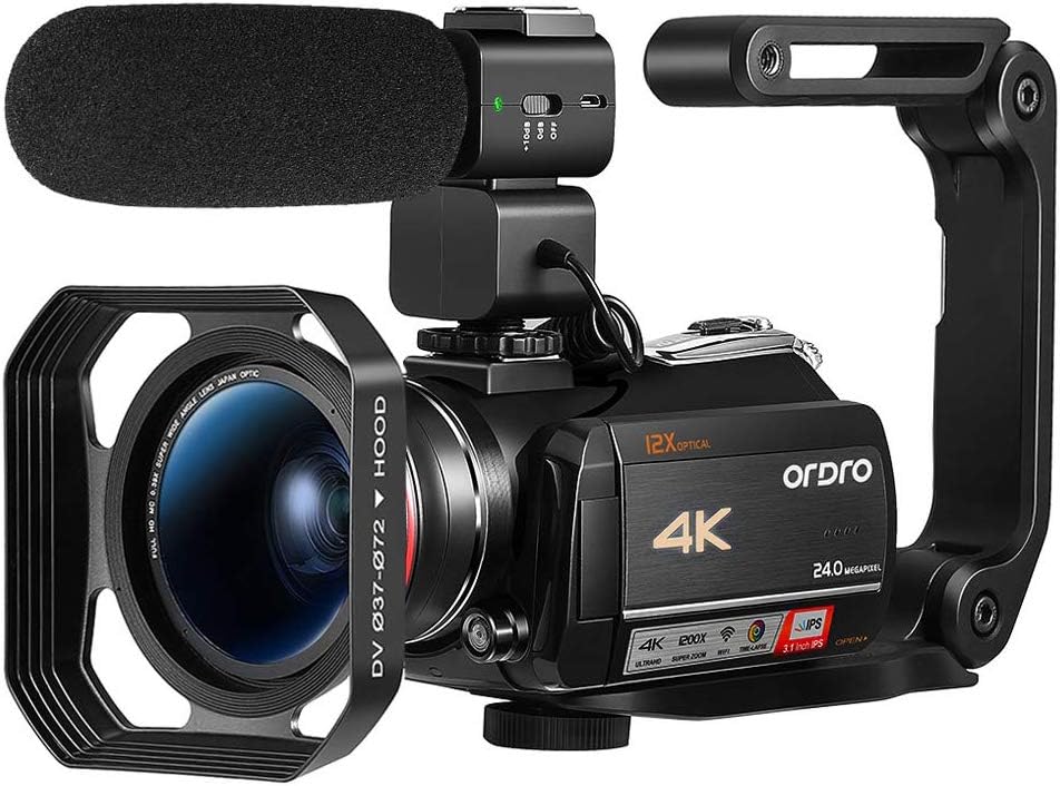 Ordro AC5 4K Camcorder Optical Zoom Ultra HD Video Camera Vlogging Camera for YouTube,12x Optical Zoom 3.1 IPS Touchscreen 1080P 60FPS WiFi Vlog Recorder