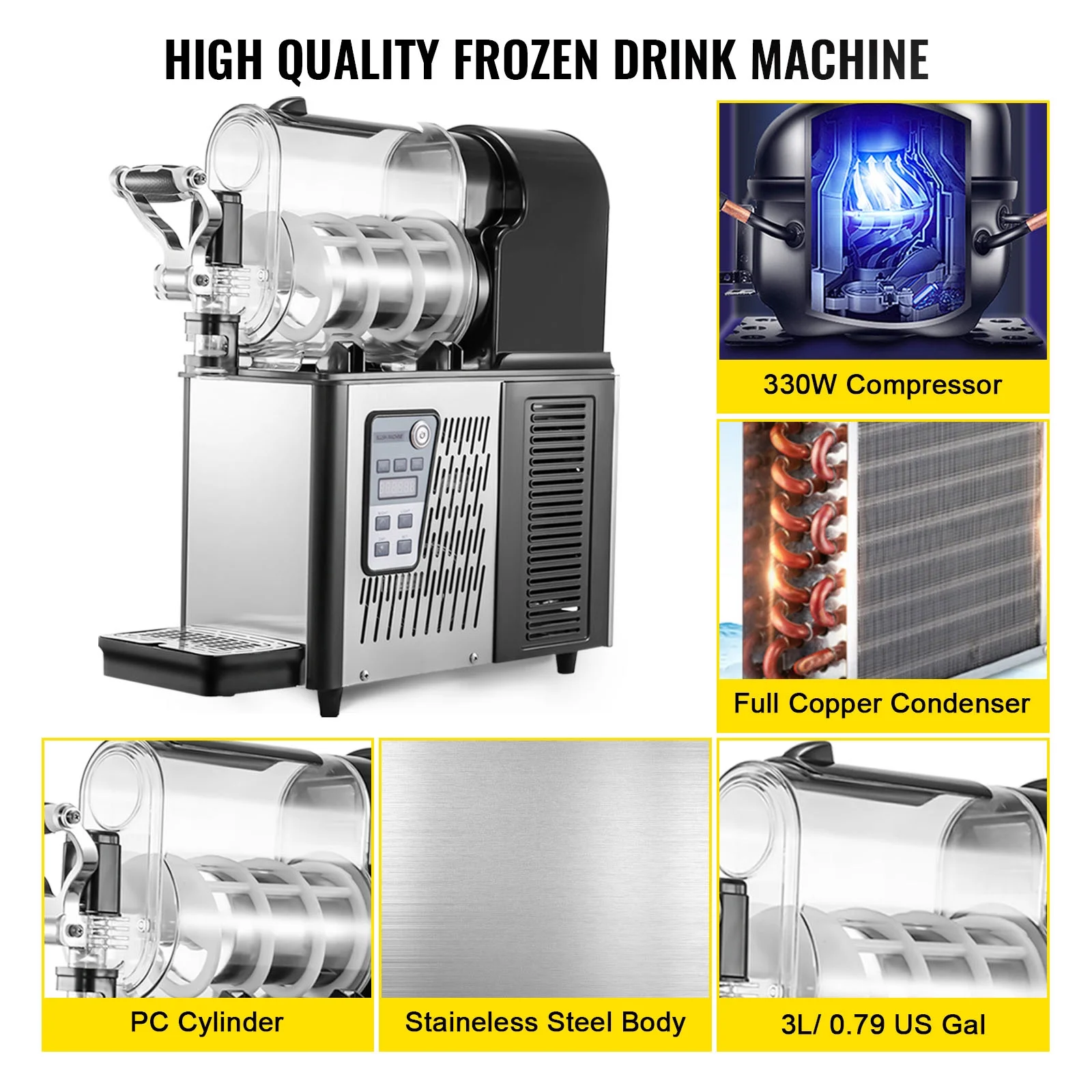 BENTISM Slushy Machine, Daiquiri Machine Commercial 3L Frozen Drink Slush Machine, Black
