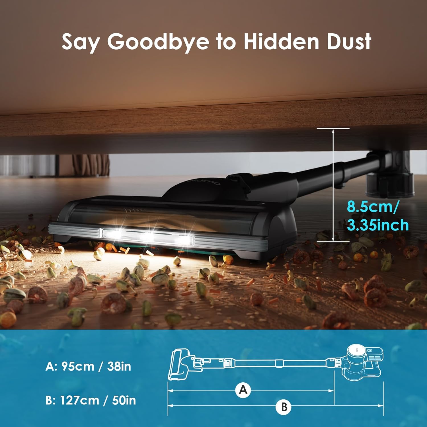 Oraimo Cordless Vacuum, 270W 24Kpa Powerful Stick Vacuum with 45min Detachable Battery,LED Display,Anti-Tangle Vacuum Cleaner for Home, Wireless Vacuum for Pet Hair/Carpet/Hard Floor(Gold)