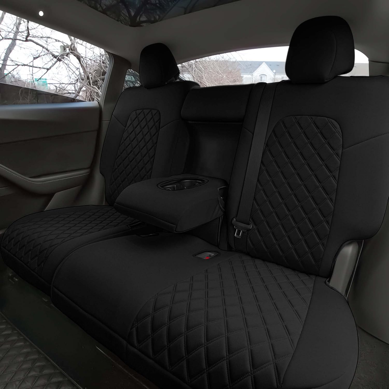 FH Group Custom Fit Seat Covers for Tesla Model Y Neoprene Water Resistant Automotive Seat Covers - Full Set Black