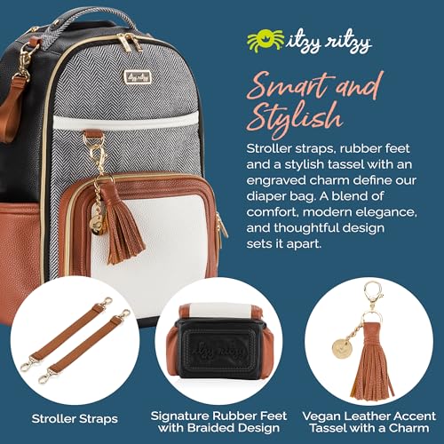 Itzy Ritzy Diaper Bag Backpack – Large Capacity Boss Plus Baby Backpack Diaper Bag Featuring 19 Pockets, Changing Pad, Stroller Clips, and Comfortable Backpack Straps, Black