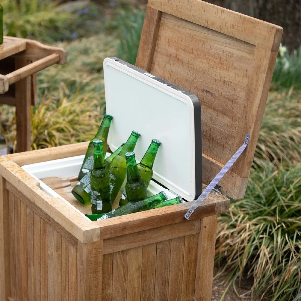 Ash & Ember Acadia Grade A Teak Ice Chest, 36 Quart Drop-In Ice Cooler, Weather Resistant Indoor Outdoor Patio Bar Furniture, Multifunctional Decorative Beverage Holder, Cocktail Side Table