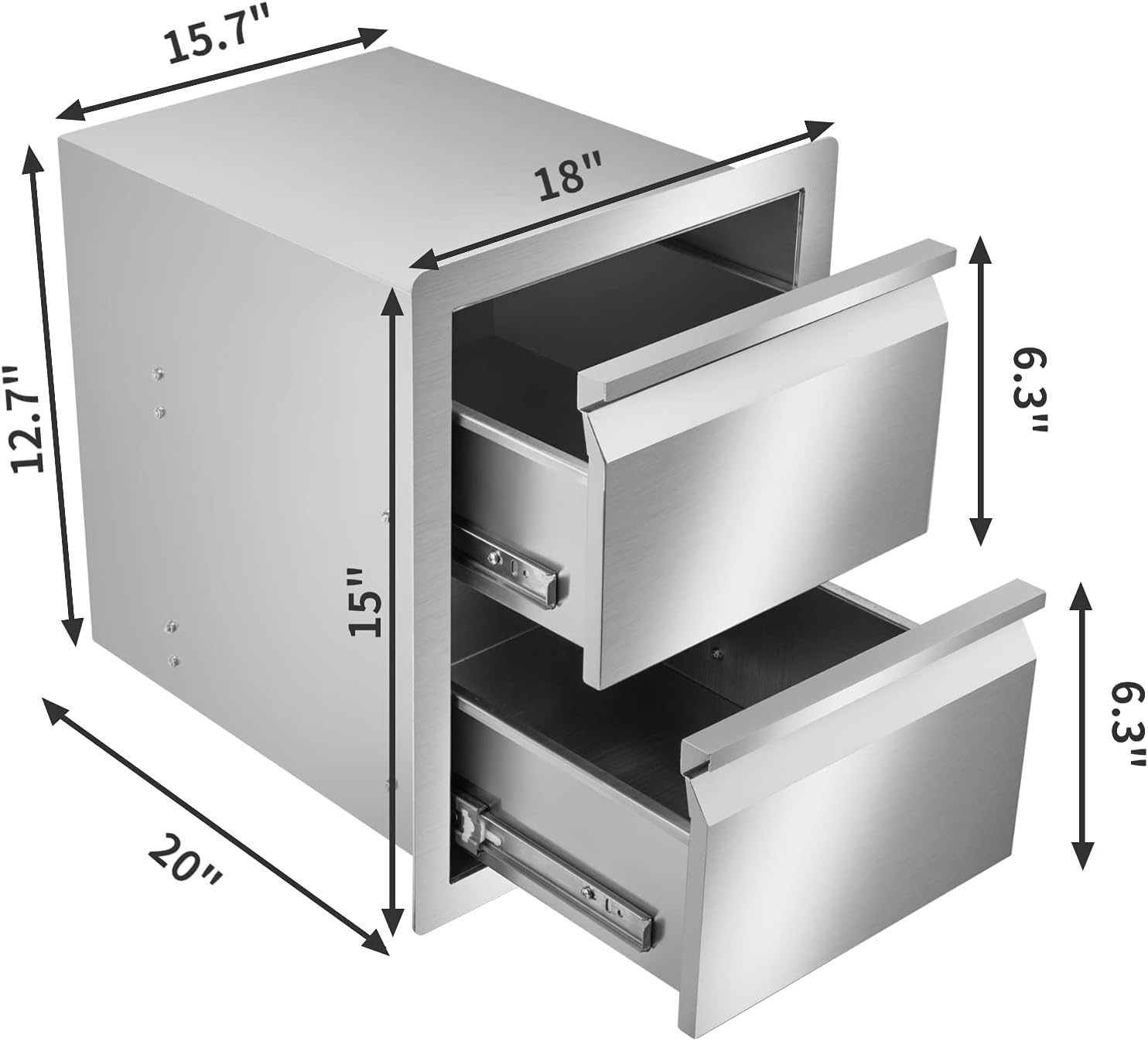 Hottoby Outdoor Kitchen Drawers Stainless Steel Double Access BBQ Drawers Box Frame Style Flush Mount for Outdoor Kitchen Cabinets& BBQ Island/Grill(18''x20''x15'' 304BBQ Storage Double Drawers)