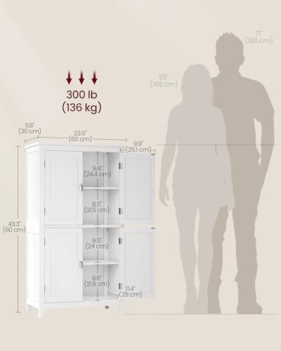 VASAGLE Bathroom Floor Storage Cabinet, Bathroom Storage Unit, Freestanding Cabinet with 4 Doors, Adjustable Shelves, 11.8 x 23.6 x 43.3 Inches, Forest Green UBBC552C01
