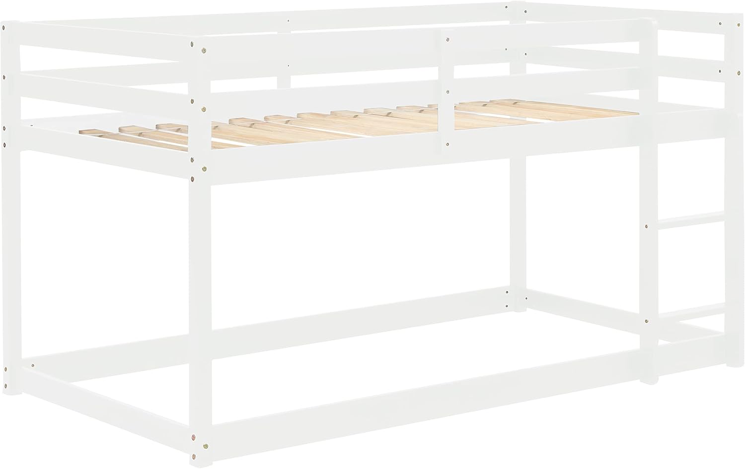 Twin Over Twin Loft Bed Wooden Bed Frame with Safety Guardrail and Ladder, for Kids Teens Boys Girls, White