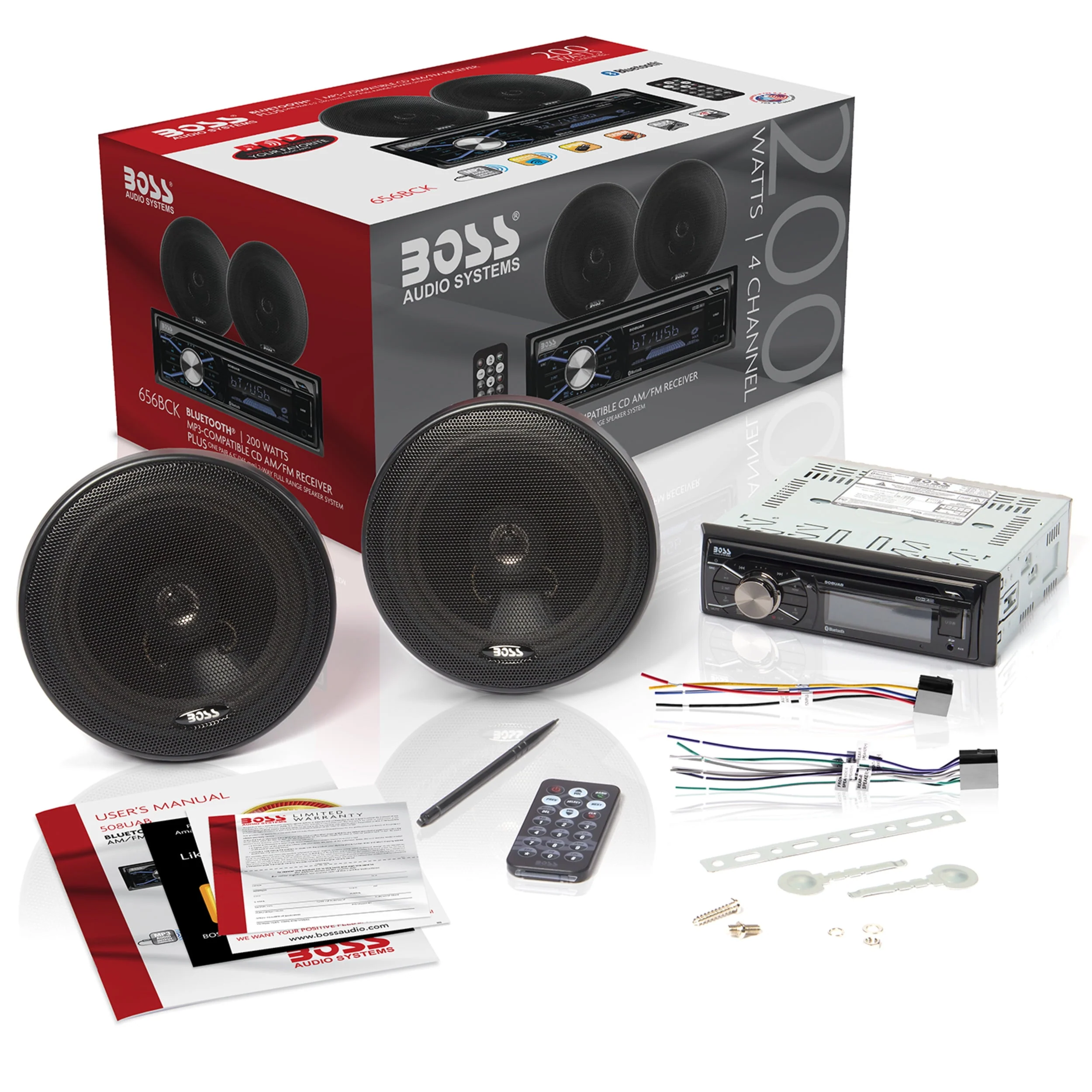 BOSS Audio Systems 656BCK Car Stereo Package with Single Din Stereo and Speakers