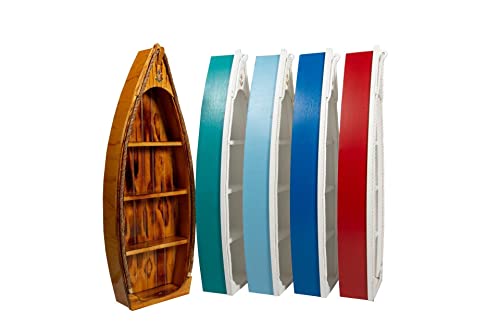 Amish-Made 45 Inch Tall Nautical Rowboat Shaped 4 Tier Wooden Bookshelf, Cardinal Red
