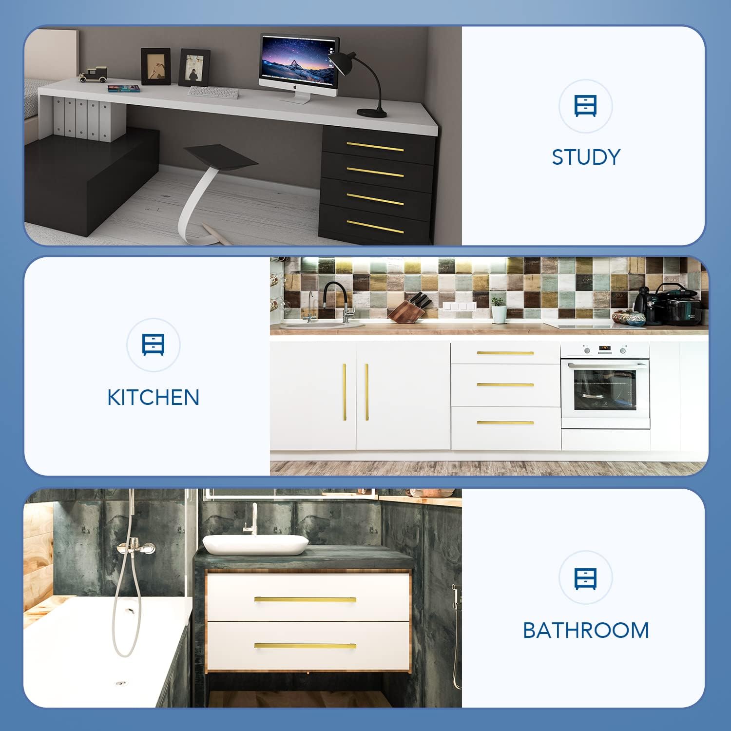 Ravinte 30 Pack Gold Cabinet Pulls 3 Inch Brusehed Brass Kitchen Cabinet Handles Gold Square Kitchen Hardware for Cabinet