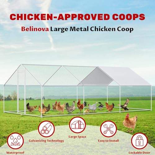 Large Chicken Coop for 20 Chickens Metal Chicken Run with Waterproof Cover for Walk-in Chicken Run for Yard Outdoor Poultry Cage