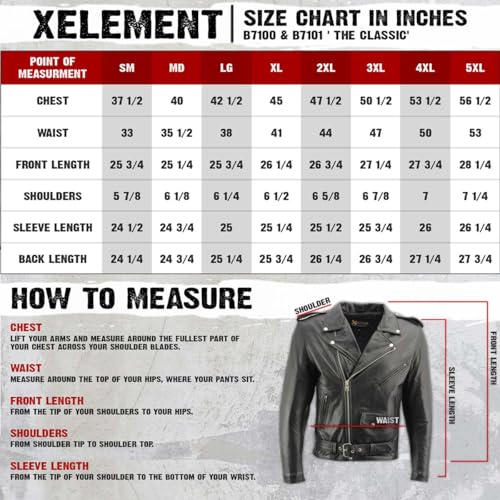 Xelement B7101 Men's 'Classic Armored' Black High-Grade Leather Motorcycle Biker Jacket with X-Armor Protection - Medium