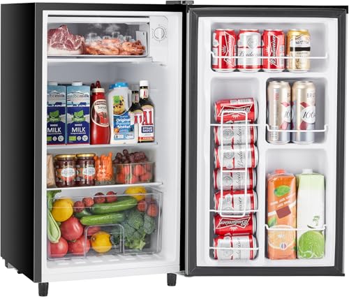 Sweetcrispy 3.2 Cu.Ft Mini Fridge with Freezer Small Refrigerator Single Door Adjustable Thermostat Energy-efficient Low Noise, Compact Fridge for Bedroom, Office, Dorm (Black)