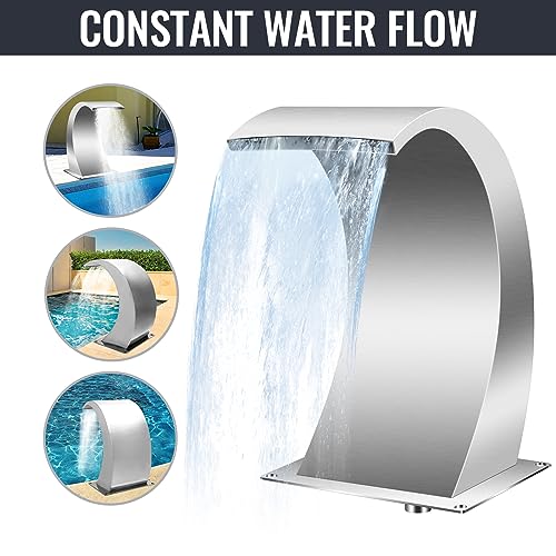 Pool Waterfall Fountains, Stainless Steel Pool Waterfall Spillway with Pipe Connector Rectangular for Indoor/Outdoor Decorative (17.7 Inch)