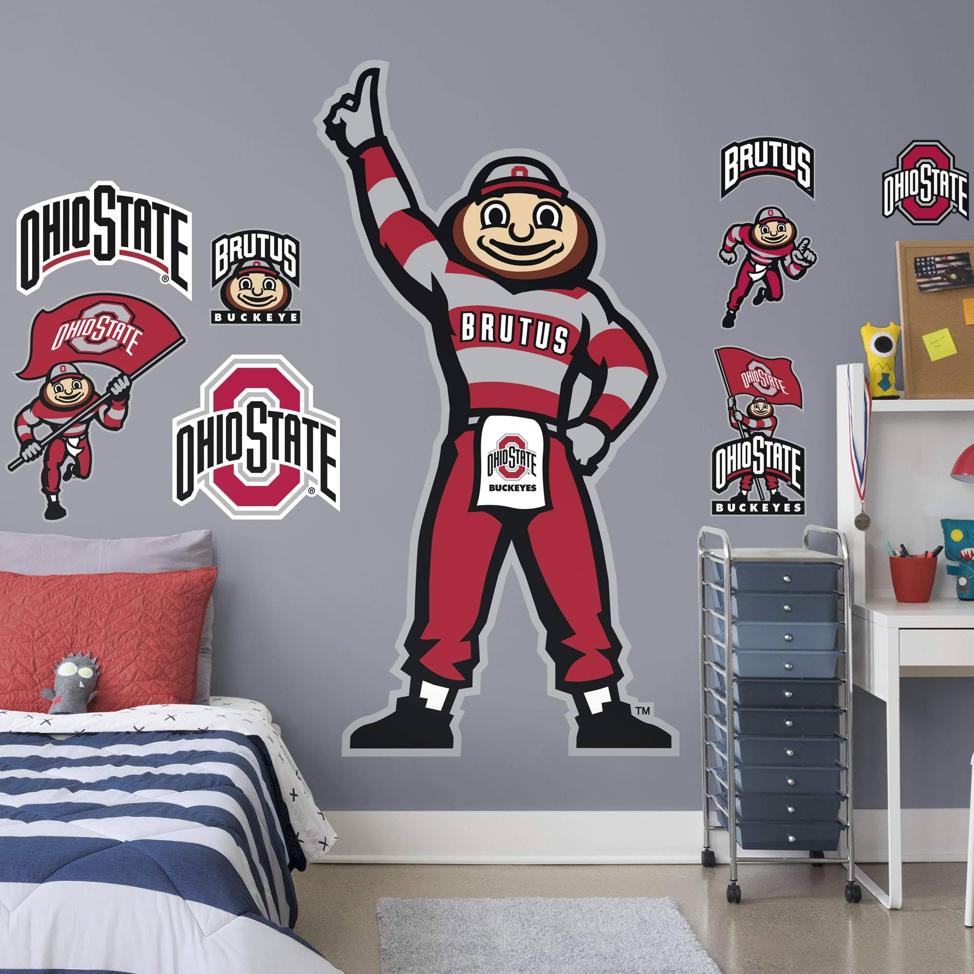 Fathead Ohio State Buckeyes: Brutus Buckeye Illustrated Mascot - Life-Size Officially Licensed Removable Wall Decal, Size: Premi