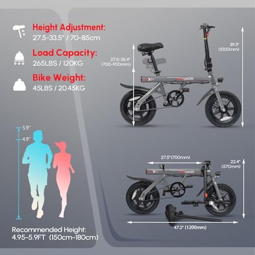 PEXMOR Electric Bike for Adults, 350W Motor (Peak 500W) Ebike 36V 6AH Battery, 14" Folding Commuter City Electric Bicycle for Adults/Teens, Complies to UL2849