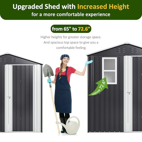 10x10 FT Outdoor Storage Shed, Metal Garden Tool Shed with Updated Frame Structure, Lockable Doors and Windows, Ideal for Backyard Garden Patio Lawn, Grey