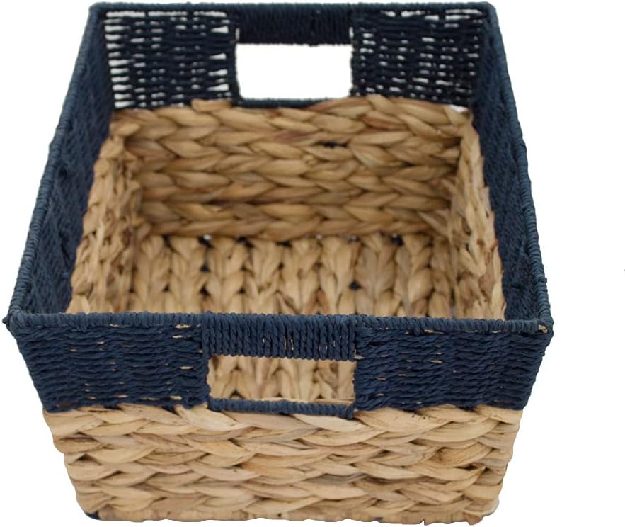 Natural Water Hyacinth Woven Rectangular Basket, Wicker Basket With Handle, Utility Storage Organizer