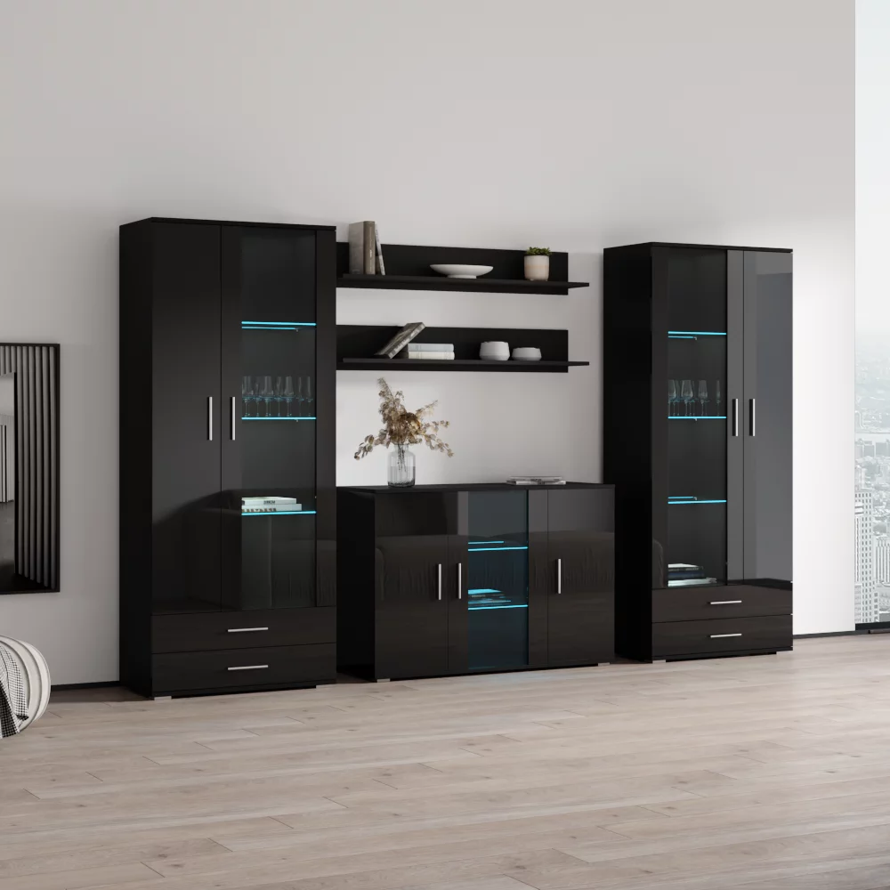 Soho 10 Modern Wall Unit Entertainment Center with 16 Color LED Lights