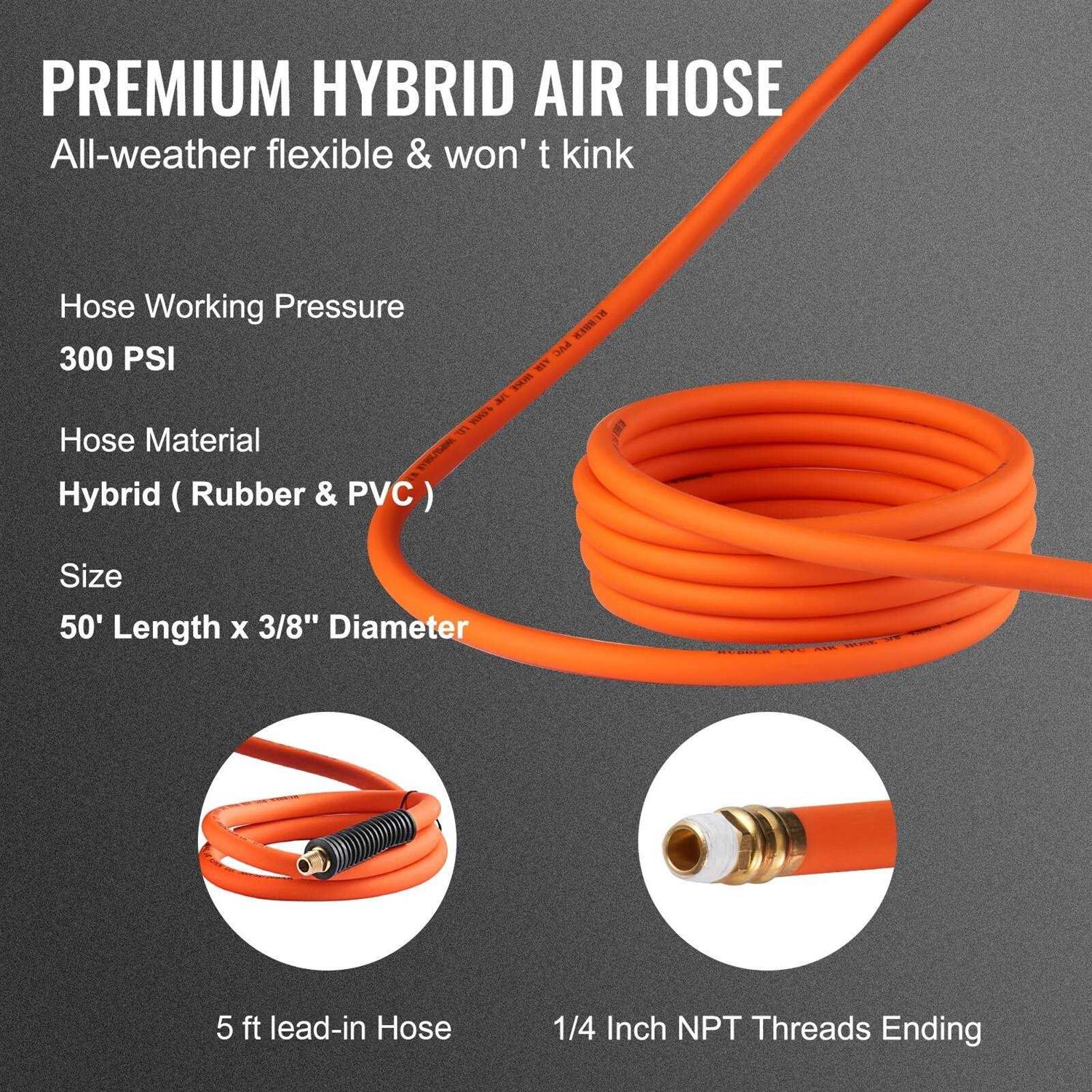 VEVOR Retractable Air Hose Reel 3/8 in x 50 ft Hybrid Air Hose Max 300Psi - Shop Hardware Tools Online Store