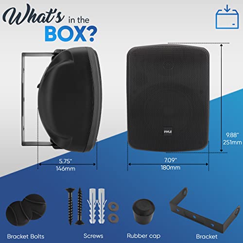 Pyle 5.25 Inch 2 Way Outdoor Waterproof Mountable Wireless Bluetooth Dual Speakers with Heavy Duty Grill Cabinet Enclosure, Black (2 Pack)