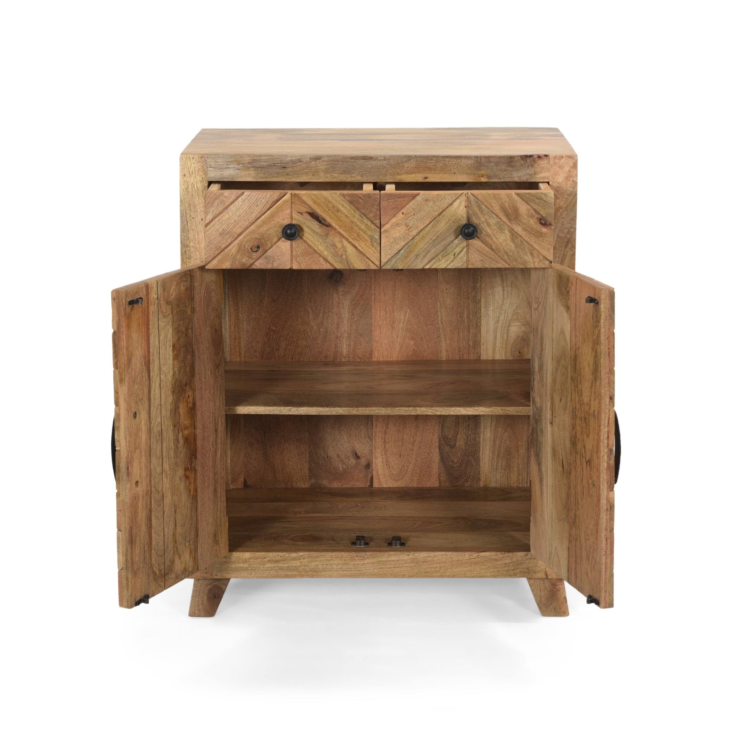 Latham Boho Handcrafted Mango Wood 2 Door 2 Drawer Cabinet by Christopher Knight Home (Natural Brown) 311203