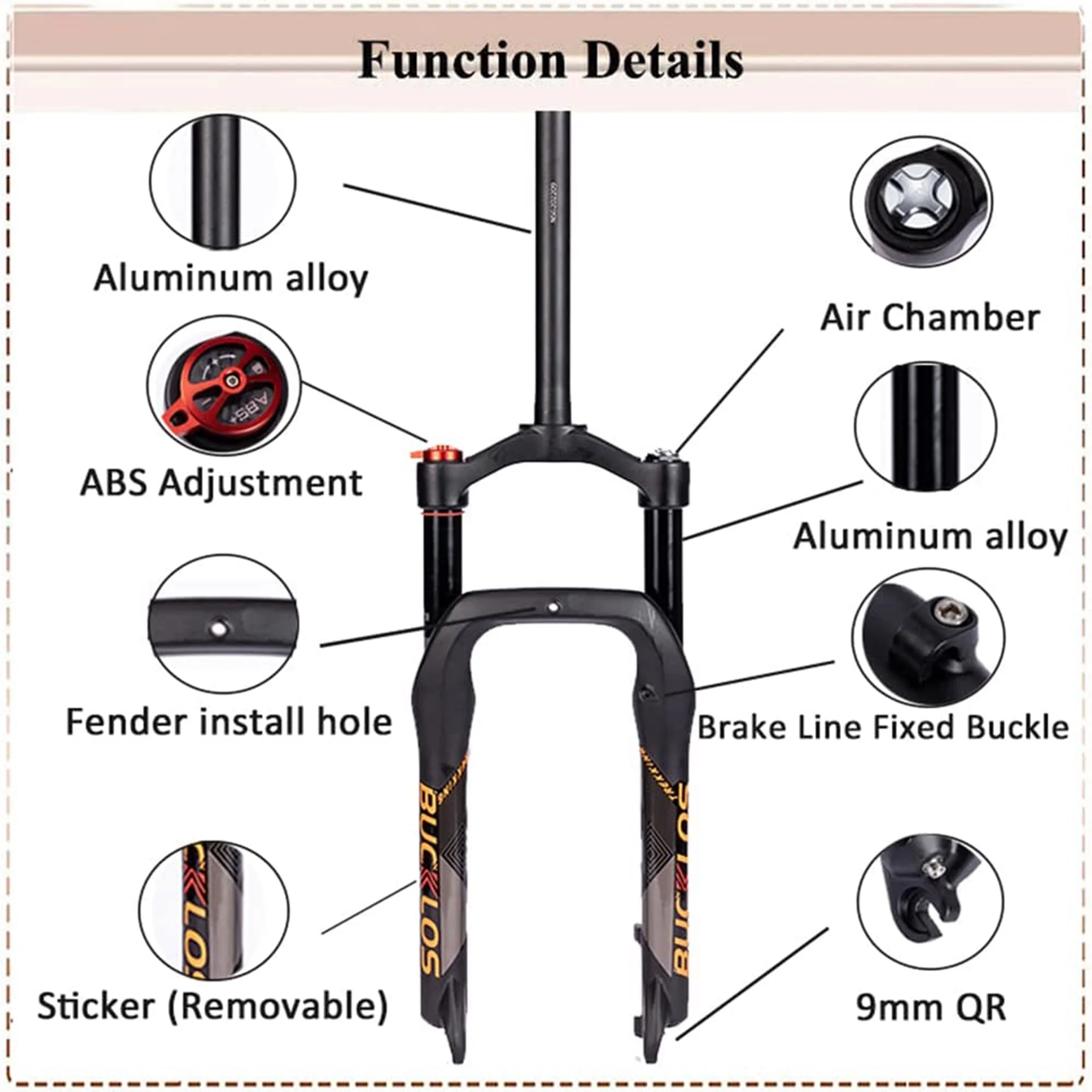 BUCKLOS 20x4.0" Fat Forks 140mm Travel Electric/Snow/Beach MTB Bike Air Suspension Fork