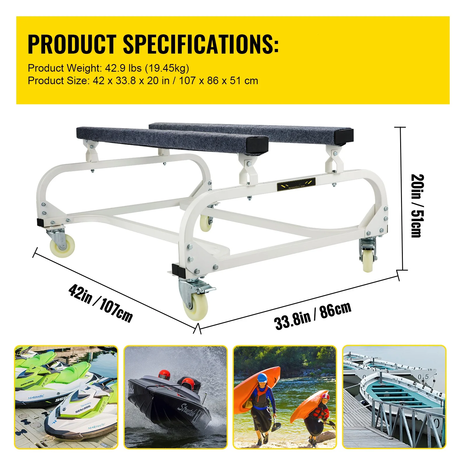 BENTISM Watercraft PWC Dolly Jet Ski Stand Storage Cart 1000 LBS Capacity Trailer