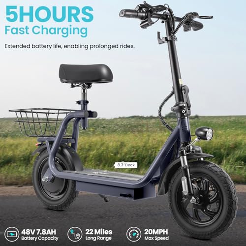 Caroma Electric Scooter with Seat,1200W Peak Motor,LED Display & 3 Speed Modes,30 Miles Max Range,Height Adjustable Seat & Foldable Electric Scooter with Basket,Front Suspension & Storage Hook