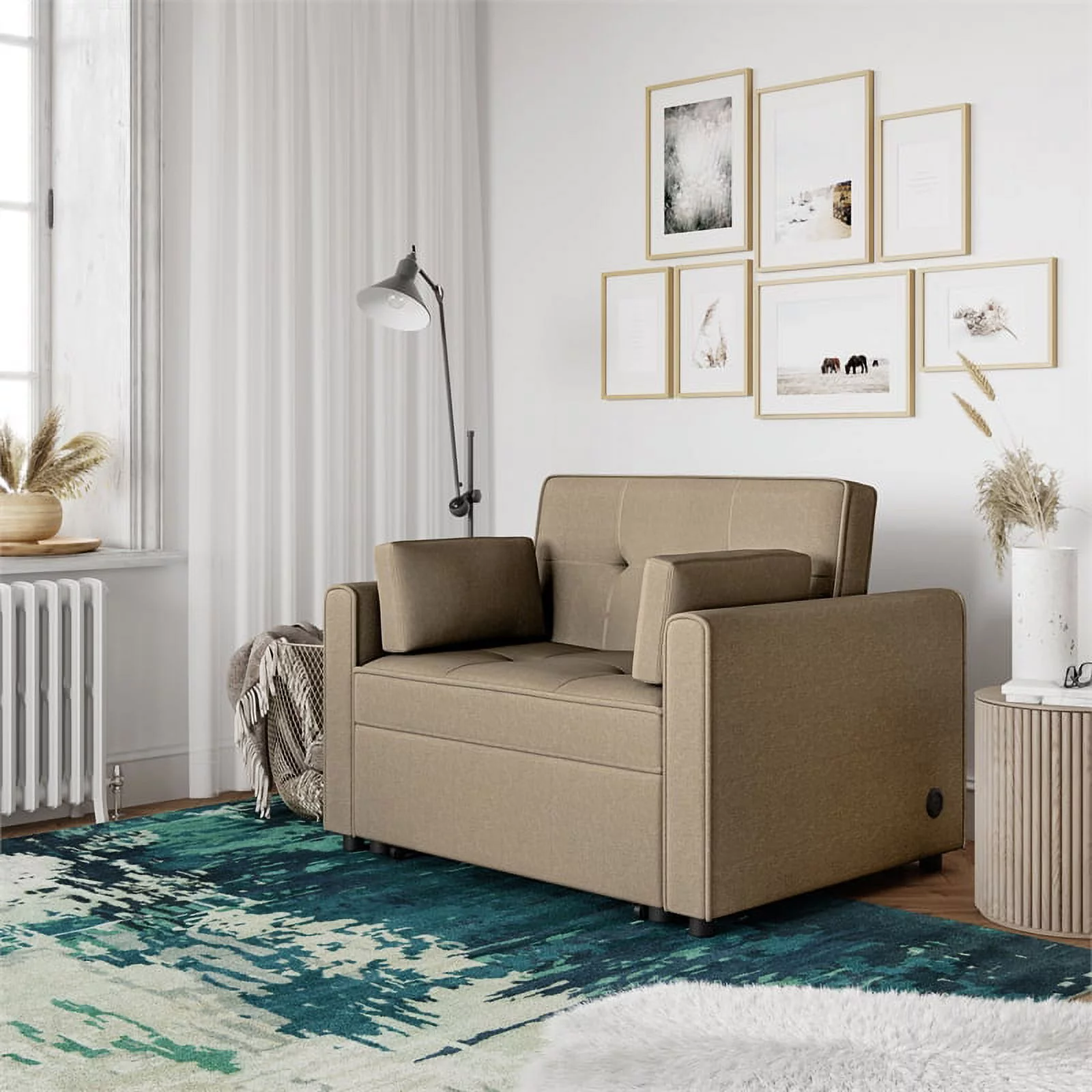 Serta Carlton Twin Convertible Sleeper in Tan Brown Fabric Upholstery